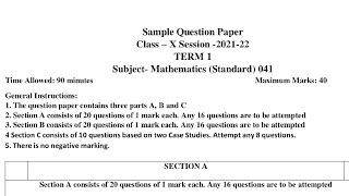 Sample Paper of Class 10 Maths Term 1 Full Solution [upl. by Harmonie]