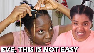 Doing Needle and Yarn Cornrow Hairstyle on Your Own Hair ft Eve Mafupa  DiscoveringNatural [upl. by Lehcim939]