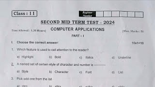 11th computer applications second midterm exam original question paper 2024 [upl. by Letnuahc982]