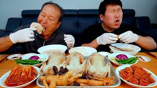 초복에는 더위 날리는 삼계탕 가마솥에 푹 끓인 뜨끈한 삼계탕 Samgyetang Ginseng Chicken Soup 요리amp먹방  Mukbang eating show [upl. by Anihta]