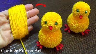 Super Easy Pom Pom Chicken Making Idea with Fingers  DIY Pom Pom Chick  How to Make Yarn Chicken [upl. by Reffinnej]