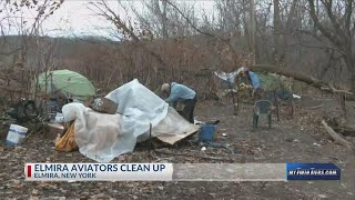 Elmira Aviators help cleanup wooded trails along Chemung River [upl. by Alinna]