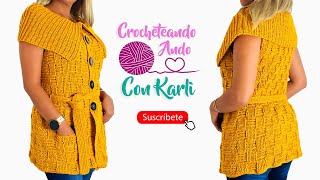 Chaleco tejido a crochet 💝 Modelo “Cuadritosquot 🎉  TUTORIAL PASO A PASO [upl. by Hayden]