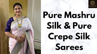 Pure Mashru Silk amp Pure Crepe Silk Sarees  SamathaReddyStudio [upl. by Adnale]