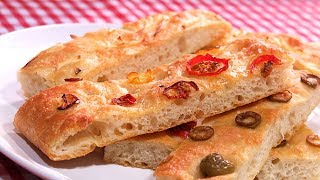 Focaccia  Pan de Pizza Italiano muy Fácil y sin Amasar [upl. by Tebzil]