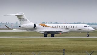 Bombardier Aerospace Global 7500 Arriving and Departing Calgary Airport [upl. by Ilecara]