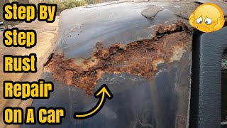 COMPLETE RUST REPAIR ON A CAR  Cutting Out Rusted Area  Welding Treating Metal  Bodywork amp Paint [upl. by Rebel]