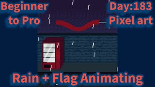 Beginner to Pro Daily Pixel Art Day 183  Animating Rain and Flag in The Wind pixelart animation [upl. by Mickie]