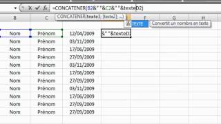 Utilisation des fonctions CONCATENER DATE et TEXTE [upl. by Cassell]