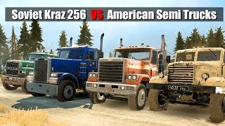 Spintires Mudrunner 3 American Trucks vs Kraz 256 Soviet Truck [upl. by Perreault847]