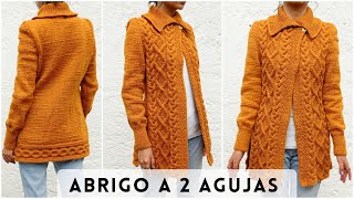 Cómo tejer un cardigan tipo abrigo en dos agujas tutorial knit cable coat [upl. by Tamma279]