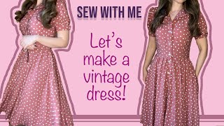 Sew with me Sew a vintage style shirt dress with pleated skirt  Sewing timelapse [upl. by Dnalyr]