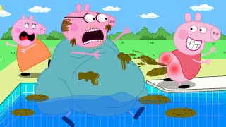 Peppas Daddy plays the quotcant stop laughingquot game at the pool by  Peppa Pig Funny Animation [upl. by Gonick]