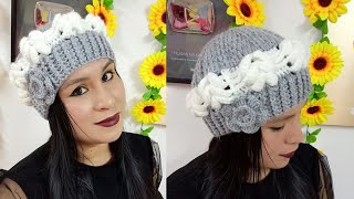 Como tejer la Boina N° 17 a crochet con flor para niñas y mujer en punto Espiga y relieves [upl. by Nylirek]