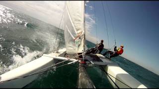 Nacra Inter18 Airborn in Lake Michigan Surf [upl. by Treblih]