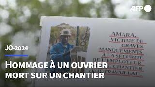 Paris hommage familial et syndical à louvrier décédé sur un chantier des JO  AFP [upl. by Ocinom]