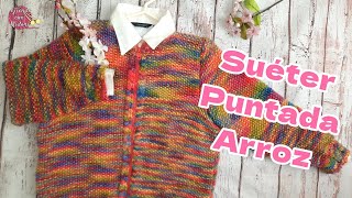 Precioso Suéter para mujer en puntada Arroz [upl. by Gwendolen]