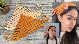 Easy Crochet Bandana Combine Granny Net Stitch Tutorial [upl. by Breed]