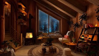 Cozy Log Cabin Ambience with Rain amp Crackling Fireplace [upl. by Adelaide]