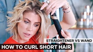 How To Curl Hair With A Straightener VS Wand  SHORT HAIR [upl. by Curt]