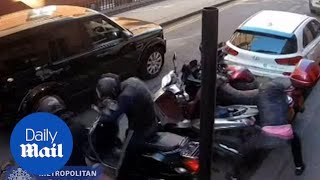 CCTV shows moped gang preparing to rob Boodles in London [upl. by Queenie]