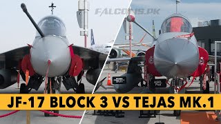 JF17 Block 3 Vs Tejas MK1A  Aircraft Comparison in details  Dubai Airshow 2023 [upl. by Yul992]