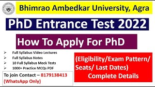 DBRAU Agra PhD Admission 2021  Complete Details SyllabusEligibilitySeatsPhD Entrance Exam DBRAU [upl. by Bette]