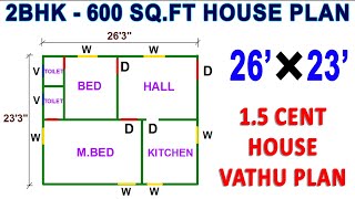 15 cent house plan  1 cent 2BHK house plan  2623 house plan  600 Sqft house  8 Lakhs 2BHK [upl. by Darren]