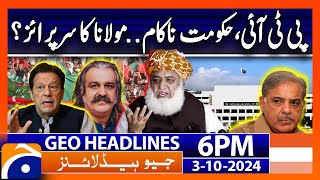 Geo News 6 PM Headlines  3rd October 2024 [upl. by Adeuga]