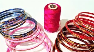 Best reuse idea of old bangles with decorative lace and silk thread [upl. by Nolitta]