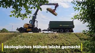 Mecalac 11MWRST5 GreenJob Mobilbagger mit Herder Mähkorb für das ökologische Mähen von Böschungen [upl. by Tegan178]