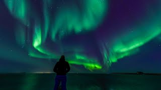 🇮🇸NORTHERN LIGHTS OVER REYKJAVIK CITY ICELAND REAL TIME VIDEO REAL SPEED OF NORTHERN LIGHTS [upl. by Alyal195]