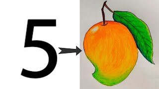 mango drawing easy\\easy drawing idea\\ How to Draw Mango from Number 5 [upl. by Shaylyn]