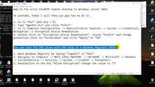 How to fix the error CredSSP remote desktop to Windows server 2016 [upl. by Auqenahc]