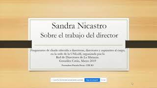 Sandra Nicastro Sobre el trabajo del director en la escuela Parte 1 [upl. by Diella]