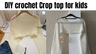 diy crochet mesh crop top for kidsstylish and easy tutorial [upl. by Stanislaw]