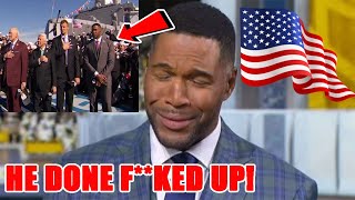 NFL fans demand Michael Strahan be FIRED for DISRESPECTING veterans during National Anthem on Fox [upl. by Adnilrev]