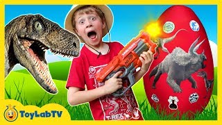 Giant Life Size Raptor and Park Rangers Dinosaur Surprise Egg Dino Kids Family Game amp Toys [upl. by Yelram]