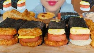 ASMR SPAM amp HASH BROWN MUSUBI TEMPURA PORTUGUESE EGG TART RED BEAN FISH BREAD 🍞 [upl. by Raddie]