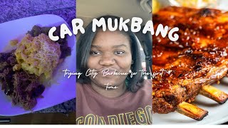 Car Mukbang Trying City Barbecue for the First Time [upl. by Eidnahs516]