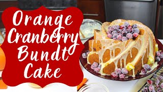 Orange Cranberry Bundt Cake Recipe from Scratch CHELSWEETS [upl. by Airtemed]