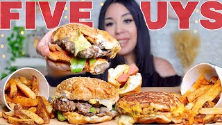 FIVE GUYS MUKBANG Double Cheeseburger Grilled Cheese Sandwich Cheese Hot Dog Cajun Fries [upl. by Ignacia]