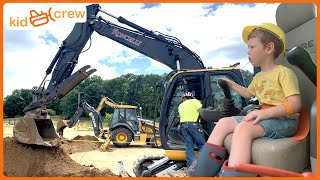 Kids use construction vehicles Educational how excavators  diggers  backhoes work  Kid Crew [upl. by Faber]