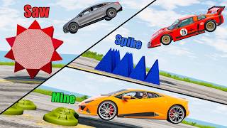 Сars vs Random Car Traps saw spike mine spinner  Beamng drive [upl. by Edi]