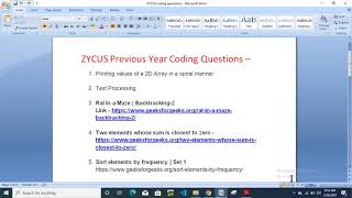 ZYCUS Previous Year Coding Questions Aptitude Test Questions  ZYCUS Off Campus Drive  Hiring [upl. by Yekciv]