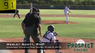 Wesley Scott Prospect Video RHP Woodcrest Christian High School Class of 2019 [upl. by Leasa]