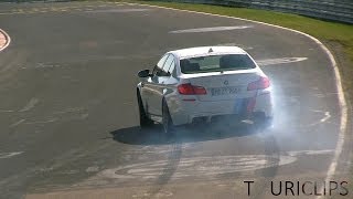 BMW M5 F10 w Akrapovic exhausts in action on the Nürburgring [upl. by Chud623]