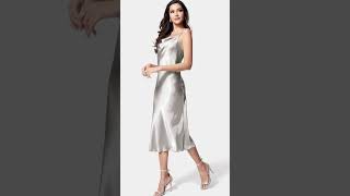 Satin Slip Midi Dress Outfit Cowl Neck shorts [upl. by Onivag]