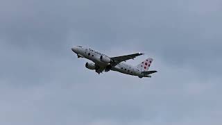 Spotty Brussels Airlines Airbus A319111 OOSSB taking off from EDI heading to Brussels aviation [upl. by Assiran]