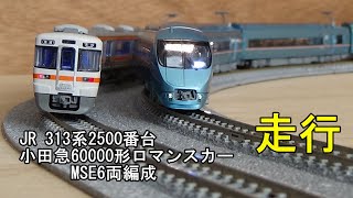 鉄道模型Ｎゲージ 313系2500番台3両と小田急ロマンスカー60000形MSE6両編成の走行 [upl. by Ecinev996]